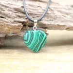 Necklace with heart pendant in natural malachite stone