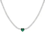 Silver choker necklace green heart SUSANA