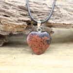 Necklace with natural stone heart pendant obsidian mahogany