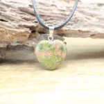 Necklace with heart pendant unakite natural stone