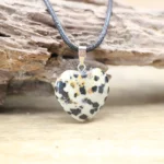 Necklace with natural stone heart pendant Dalmatian jasper