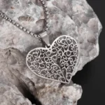 Silver necklace with chased heart pendant SARA