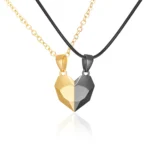 Necklace with gold/black magnetic half-heart pendant ALYSSA